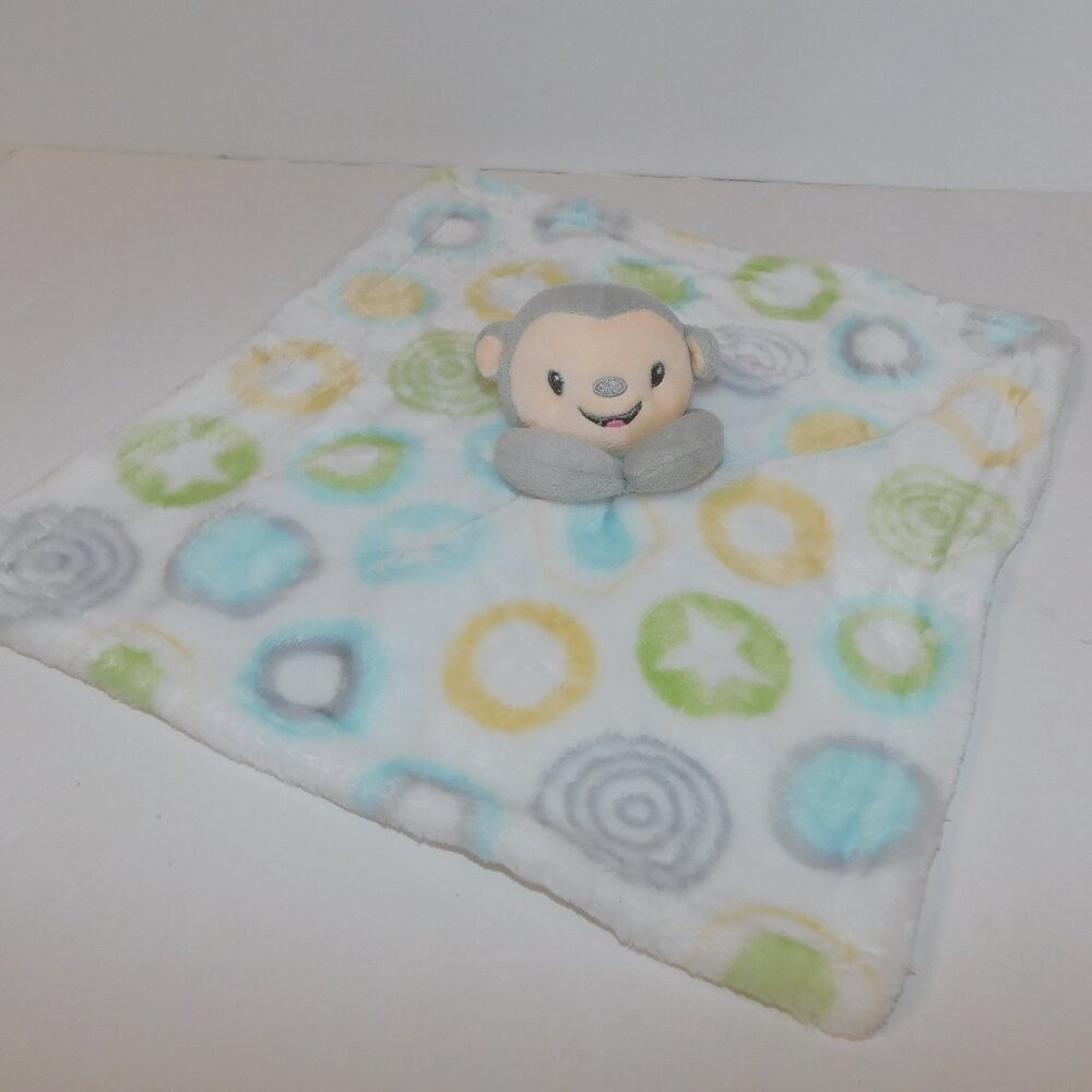 Gray Cream Monkey Circles Swirls Blue Green Plush Security Blanket Baby Lovey
